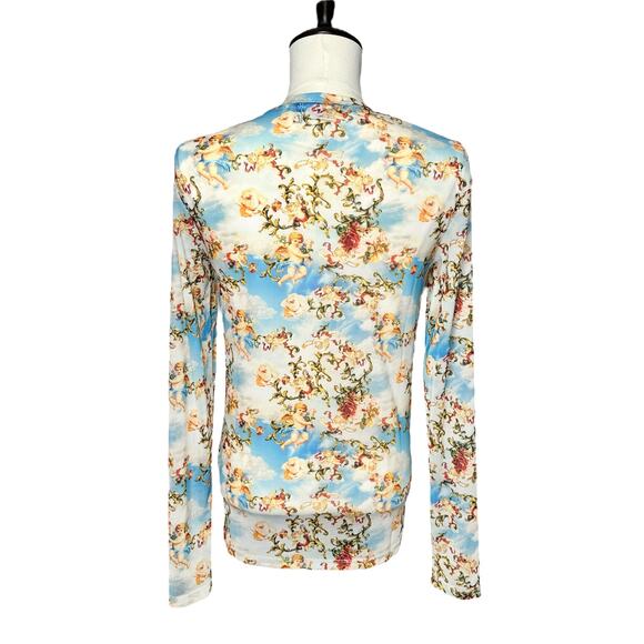 ASOS Design | Men | Rococo Floral Angels LS Sheer Mesh Muscle Shirt | Size Small - Picture 3 of 12